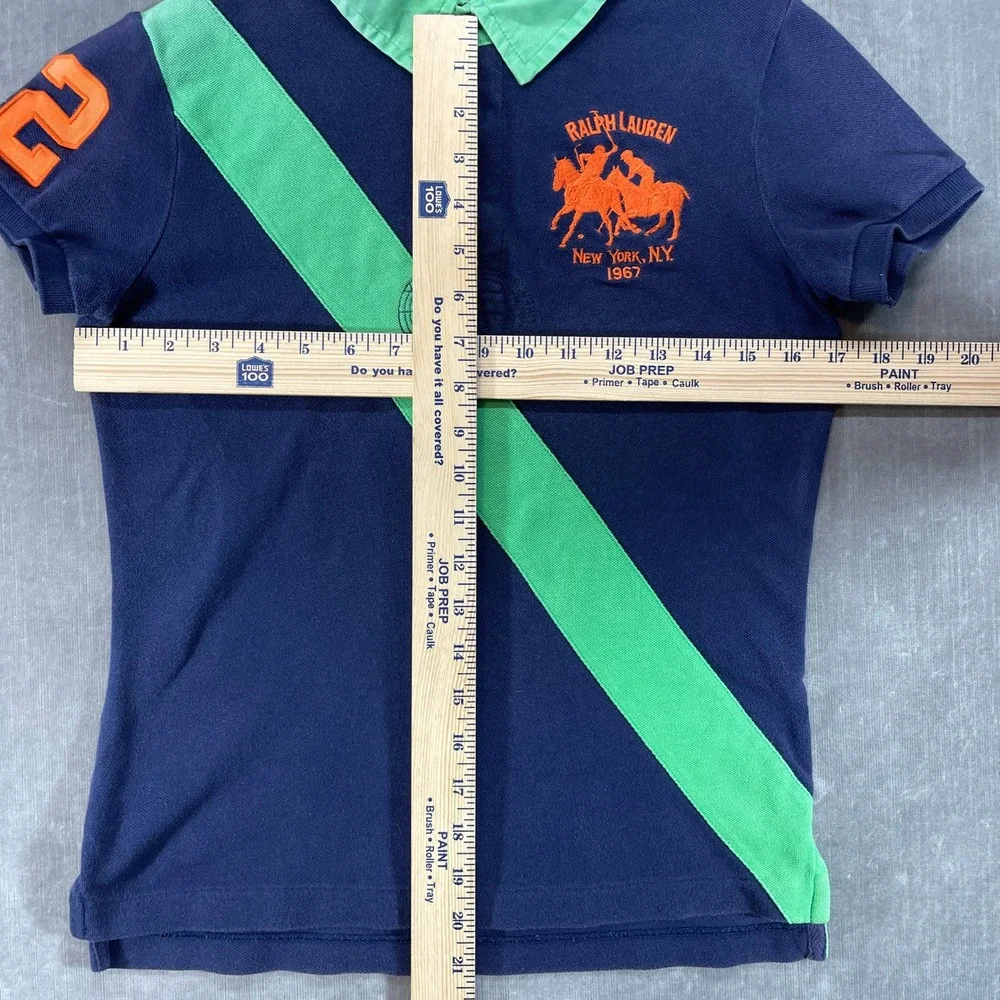 Ralph Lauren Kids Large The Skinny Navy Green Stripe‎ Polo Shirt